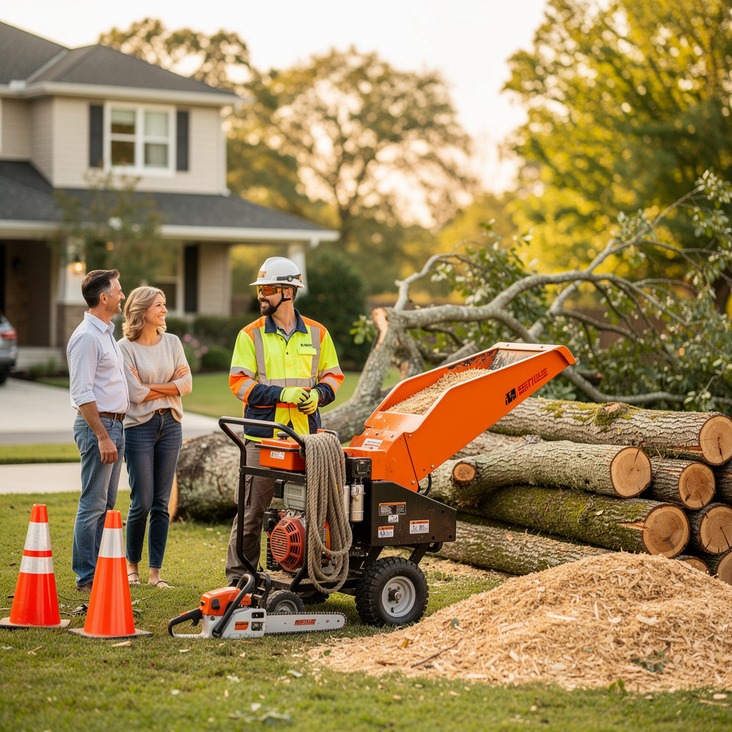 Jorge Salinas Tree Service emergency response team assessing storm damage on a residential property in Ventura